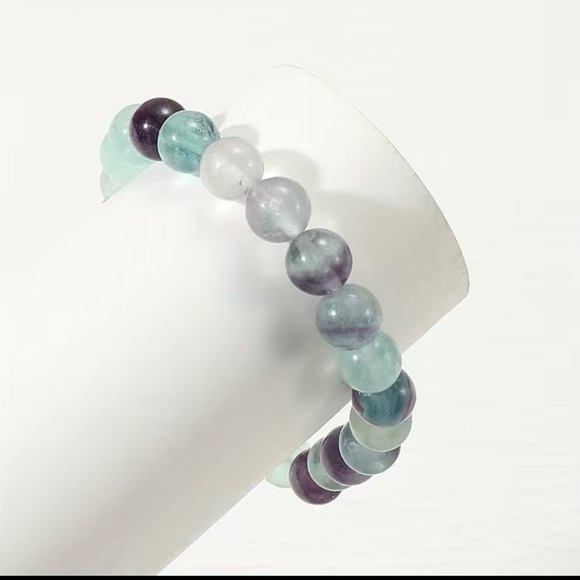 Natural Stone Fluorite Crystal 8mm Stretchy Healing Bracelet - Picture 4 of 4